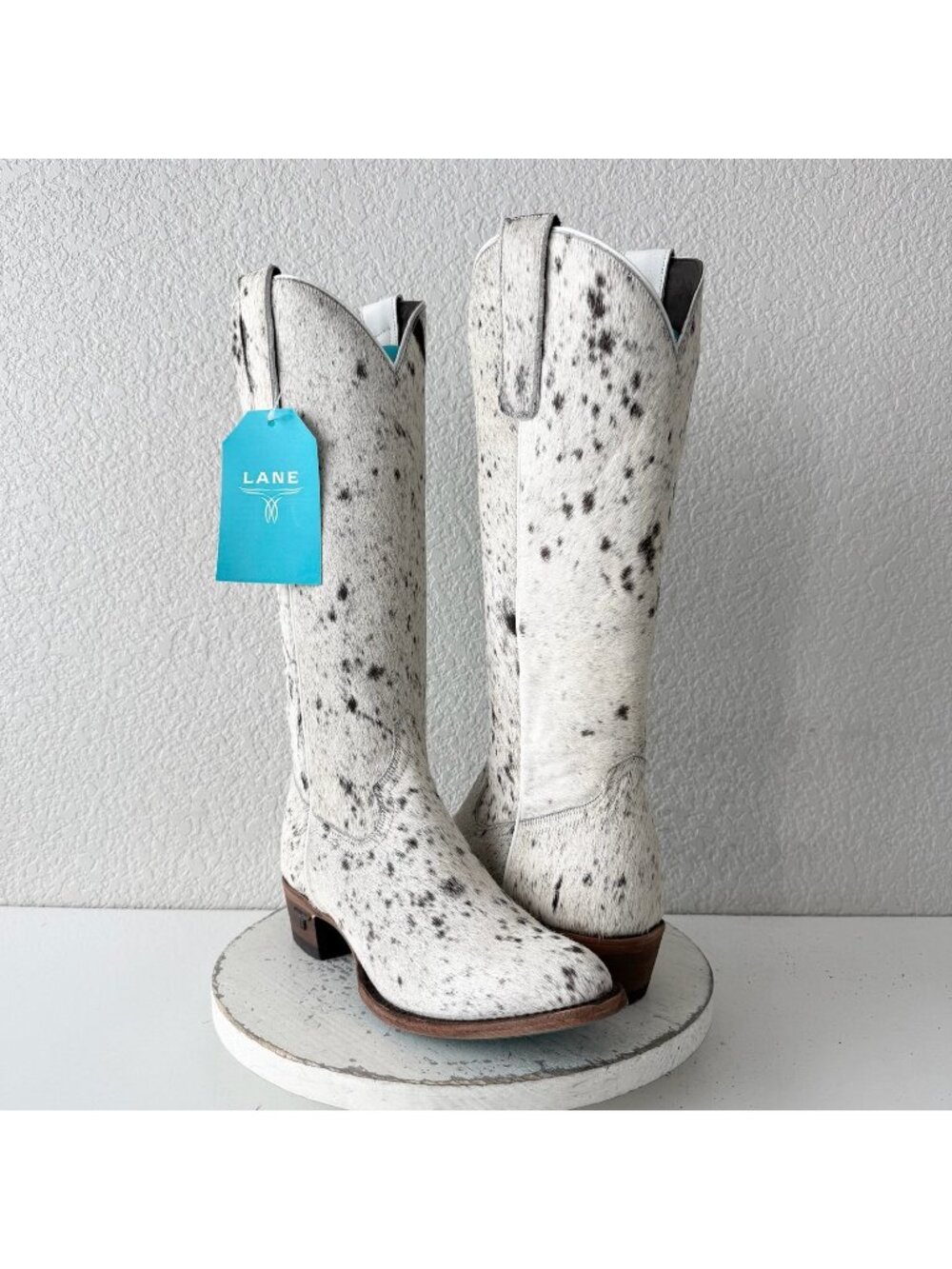 Lane Plain Jane Cowhide Cowboy Boots  Womens 9.5 Tall Brown Western Hair on Hide